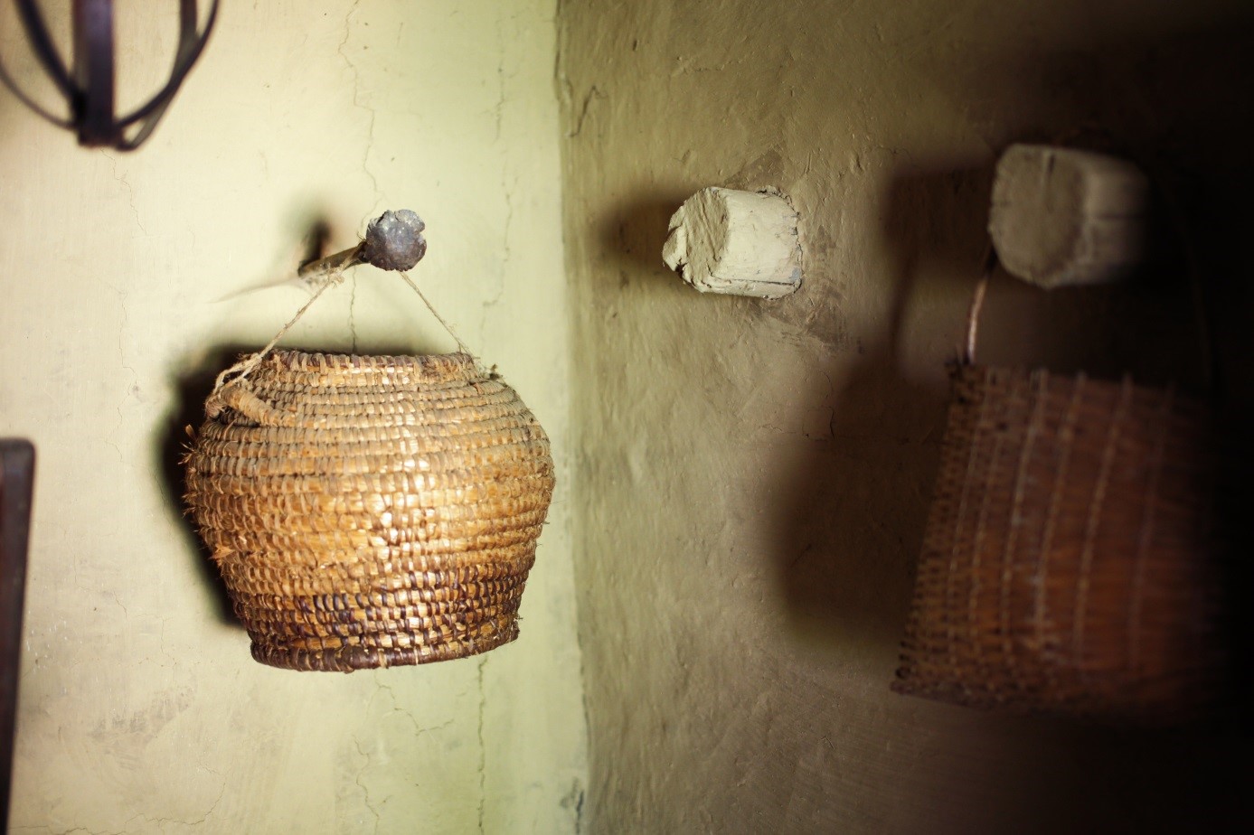 Basket on the wall in a rural house